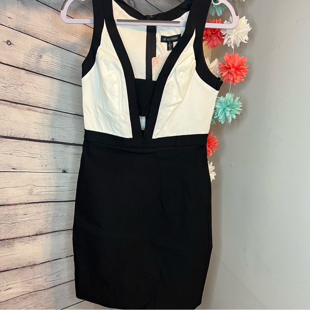 Lily Boutique sz 5 black & white colorblock cutout cocktail dress Derby NEW
